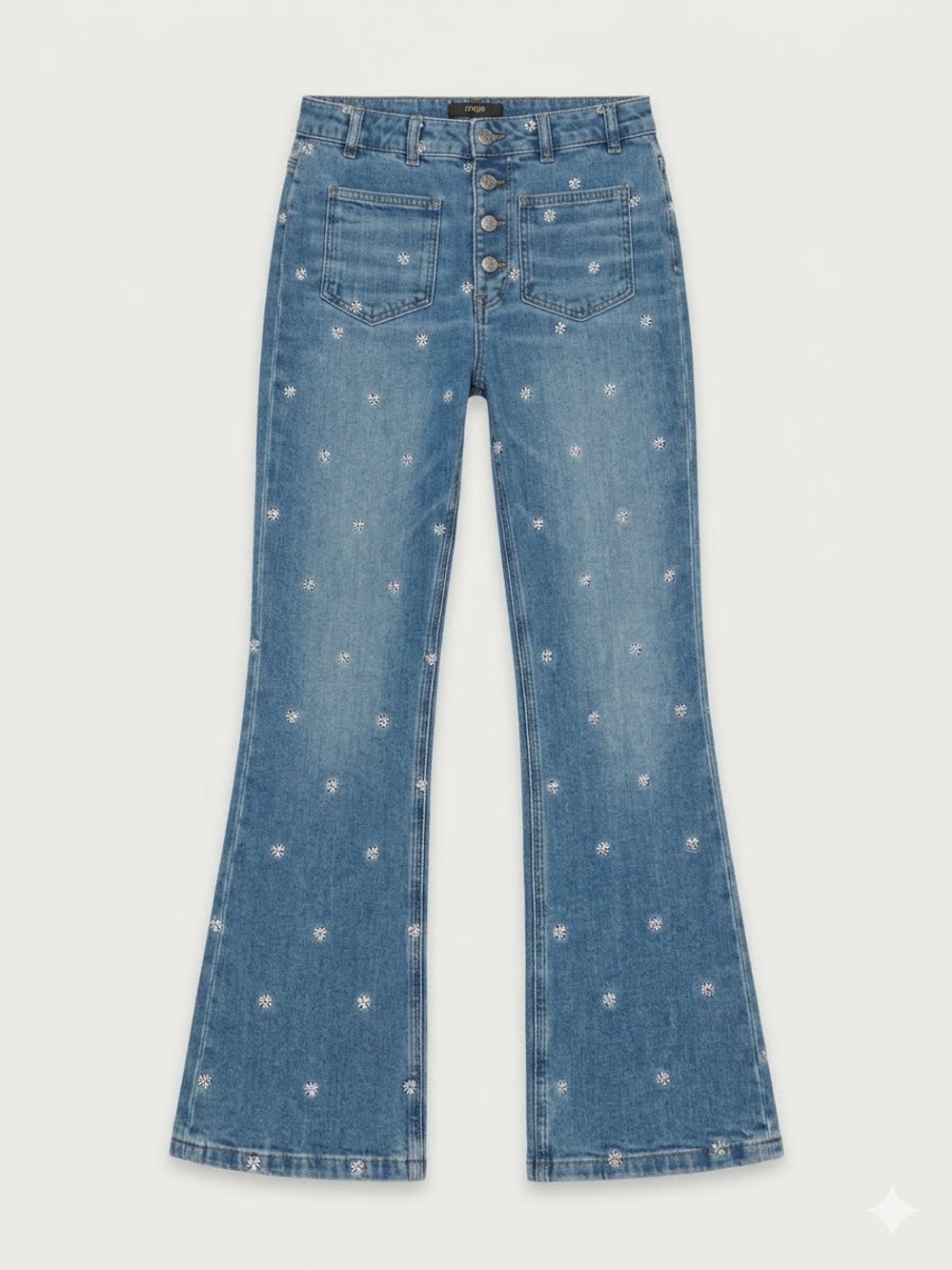 Maje Paris High Waisted Floral Embroidered Jeans Button Fly Sizee 40/8
